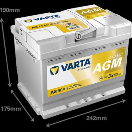 ACUMULATOR VARTA AUTOMOTIVEAGM 12V 60AH 680A A8 242X175X190 + DR