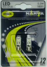 SET 2 BECURI CU LED T10 6000K 12V 0.5W W2.1X9.5D(blister)NARVA